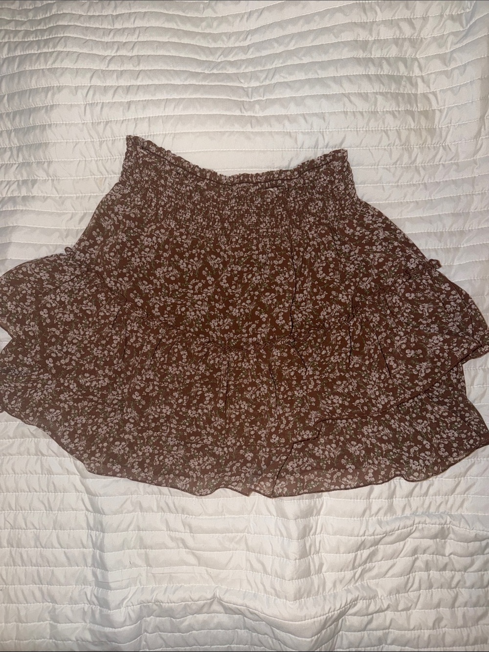 Altar'd State Brown Floral Tiered Mini Skirt